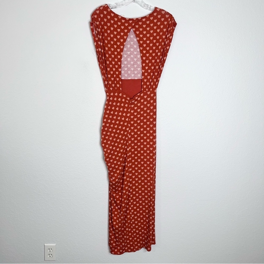 Free People Lakeside Dress Women’s XS Heart Printed Slit Midi Orange W - Picture 4 of 8